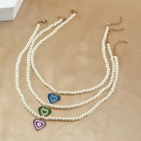 Naizhu European And American Necklace French Style Temperament Brilliant Pearl Necklace Creative Retro Dripping Oil Gradient Color Love Necklace main image 4