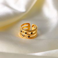 Europäischer Und Amerikanischer 18k Vergoldeter Edelstahl 5 Schwarze Diamanten Dreilagiger Offener Ring Modeschmuck main image 3