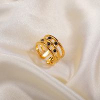 Europäischer Und Amerikanischer 18k Vergoldeter Edelstahl 5 Schwarze Diamanten Dreilagiger Offener Ring Modeschmuck main image 4