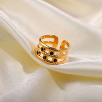 Europäischer Und Amerikanischer 18k Vergoldeter Edelstahl 5 Schwarze Diamanten Dreilagiger Offener Ring Modeschmuck main image 5