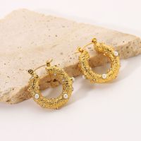 Fashion Pearl Hoop Earrings 18k Gold Stainless Steel Jewelry Hammer Cubic Zirconia Earrings main image 3