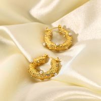Fashion Pearl Hoop Earrings 18k Gold Stainless Steel Jewelry Hammer Cubic Zirconia Earrings main image 4