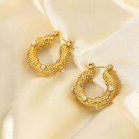 Fashion Pearl Hoop Earrings 18k Gold Stainless Steel Jewelry Hammer Cubic Zirconia Earrings main image 5