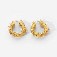 Fashion Pearl Hoop Earrings 18k Gold Stainless Steel Jewelry Hammer Cubic Zirconia Earrings main image 6