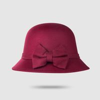 Autumn And Winter New Bow Top Hat Woolen Bowl Hat Pure Color Short Brim Hat sku image 2