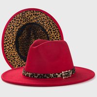 New Woolen Hats Leopard Print Leather Buckle Accessories Felt Jazz Hat sku image 1
