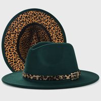 New Woolen Hats Leopard Print Leather Buckle Accessories Felt Jazz Hat sku image 2