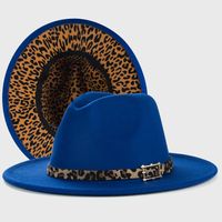 New Woolen Hats Leopard Print Leather Buckle Accessories Felt Jazz Hat sku image 3