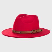 Retro Woolen Hats For Men And Women Monochrome Belt Metal Buckle Felt Hat Simple Big Brim Jazz Hat sku image 1