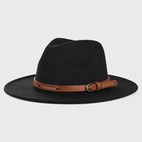 Retro Woolen Hats For Men And Women Monochrome Belt Metal Buckle Felt Hat Simple Big Brim Jazz Hat sku image 2