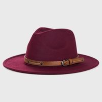 Retro Woolen Hats For Men And Women Monochrome Belt Metal Buckle Felt Hat Simple Big Brim Jazz Hat sku image 3