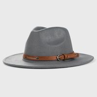 Retro Woolen Hats For Men And Women Monochrome Belt Metal Buckle Felt Hat Simple Big Brim Jazz Hat sku image 4