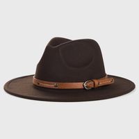 Retro Woolen Hats For Men And Women Monochrome Belt Metal Buckle Felt Hat Simple Big Brim Jazz Hat sku image 5