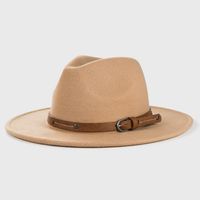 Retro Woolen Hats For Men And Women Monochrome Belt Metal Buckle Felt Hat Simple Big Brim Jazz Hat sku image 6