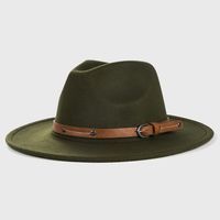 Retro Woolen Hats For Men And Women Monochrome Belt Metal Buckle Felt Hat Simple Big Brim Jazz Hat sku image 7