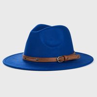 Retro Woolen Hats For Men And Women Monochrome Belt Metal Buckle Felt Hat Simple Big Brim Jazz Hat sku image 8