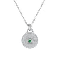 S925 Silver Evil Eye Necklace Devil Eye Green Zircon Coin Pendant Clavicle Chain sku image 1