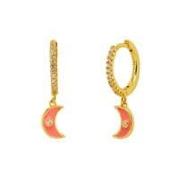 Cross-border European And American Diamond-studded Zircon Crescent Earrings Multicolor Oil Drop Moon Earrings sku image 1