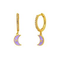 Cross-border European And American Diamond-studded Zircon Crescent Earrings Multicolor Oil Drop Moon Earrings sku image 2