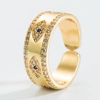 Copper Plated 18k Gold Inlaid Zircon Geometric Heart-shaped Devil's Eye Ring Opening Adjustable sku image 4