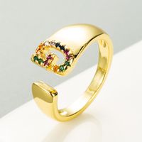European And American Ring 26 English Letter Copper Gold-plated Inlaid Zircon Ring Opening Adjustable sku image 7