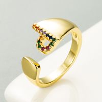 European And American Ring 26 English Letter Copper Gold-plated Inlaid Zircon Ring Opening Adjustable sku image 15