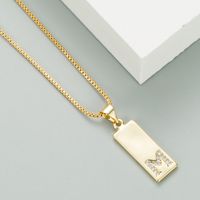 Punk Style Copper Plated Zircon 26 English Alphabet Square Pendant Necklace Wholesale sku image 13