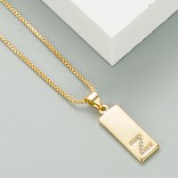 Punk Style Copper Plated Zircon 26 English Alphabet Square Pendant Necklace Wholesale sku image 26