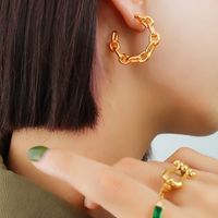 Ineinandergreifende C-förmige Ohrringe Titanstahl Plattiert 18k Echtgold Ohrringe sku image 1