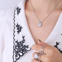 Simple Trend Checkerboard Necklace Handmade Titanium Steel Jewelry sku image 1