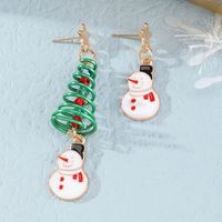 Christmas Asymmetrical Earrings European And American Retro Oily Snowman Winding Christmas Tree Earrings sku image 1