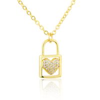 New Inlaid Zirconium Heart-shaped Lock Necklace Heart Lock Pendant sku image 1