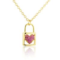 New Inlaid Zirconium Heart-shaped Lock Necklace Heart Lock Pendant sku image 2