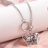 European And American Ins Chunky Chain Necklace Vintage Butterfly Pendant Design Temperamental Fashionmonger Necklace Double Layer Twin Titanium Steel Clavicle Chain sku image 1