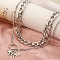 European And American Ins Chunky Chain Necklace Vintage Butterfly Pendant Design Temperamental Fashionmonger Necklace Double Layer Twin Titanium Steel Clavicle Chain main image 2