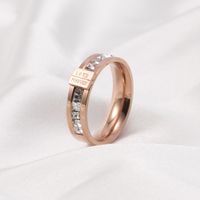 European And American Cross-border Titanium Steel Diamond Foreverlove Rose Gold Ring Simple Hand Ornament Ring main image 1