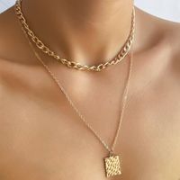 Metal Square Brand Pendant Two-layer Necklace main image 3