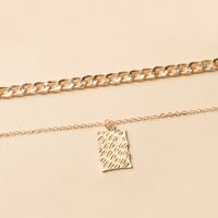 Metal Square Brand Pendant Two-layer Necklace main image 6