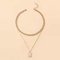 Metal Square Brand Pendant Two-layer Necklace main image 8