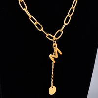 Fashion Lock Chain M Letter Tassel Disc Necklace Clavicle Chain Titanium Steel Plated 18k Gold main image 1