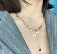 Fashion Lock Chain M Letter Tassel Disc Necklace Clavicle Chain Titanium Steel Plated 18k Gold main image 3