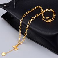 Fashion Lock Chain M Letter Tassel Disc Necklace Clavicle Chain Titanium Steel Plated 18k Gold main image 4