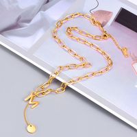 Fashion Lock Chain M Letter Tassel Disc Necklace Clavicle Chain Titanium Steel Plated 18k Gold main image 5