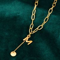 Fashion Lock Chain M Letter Tassel Disc Necklace Clavicle Chain Titanium Steel Plated 18k Gold main image 6