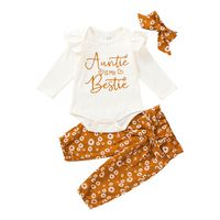 Ins New Infant Letter Long-sleeve Jumpsuit Suit Printed Baby Girl Triangle Rompers Trousers Two-piece Suit sku image 11