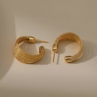 European And American Style Winding C- Shaped Stud Earrings Copper Plating 18k Real Gold Multi-line Women's Fashion Large Earrings Hong Kong Style All-matching Earrings main image 5