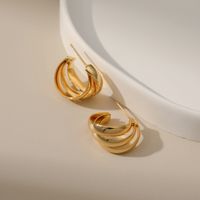 European And American Simple Retro Multi-layer Half Circle Earrings Temperament C-shaped Glossy 18k Earrings main image 3