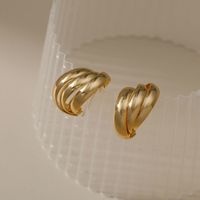 European And American Simple Retro Multi-layer Half Circle Earrings Temperament C-shaped Glossy 18k Earrings main image 5