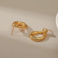 European And American Personalized Ins Style Geometric Drop Shape Earrings For Women Vintage Copper Plating 18k Real Gold Stud Earrings Frosty Style Earrings main image 3