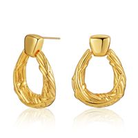 European And American Personalized Ins Style Geometric Drop Shape Earrings For Women Vintage Copper Plating 18k Real Gold Stud Earrings Frosty Style Earrings main image 6